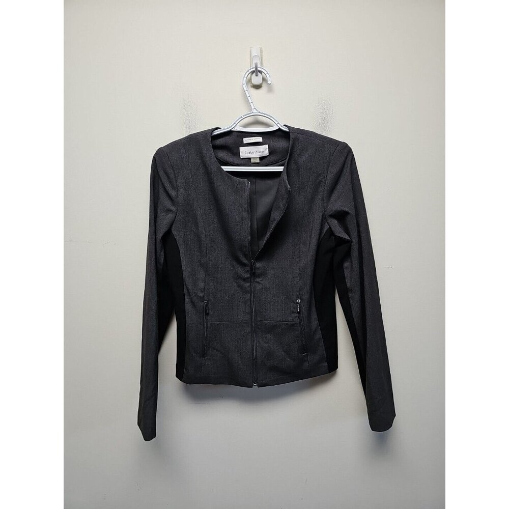 Calvin Klein Invisible Fit Solutions Zip Front Jacket Gray Black Size 6